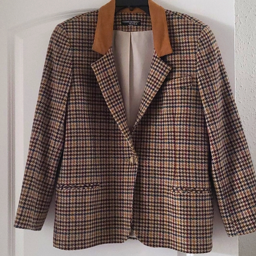 Multi color houndstooth wool blazer